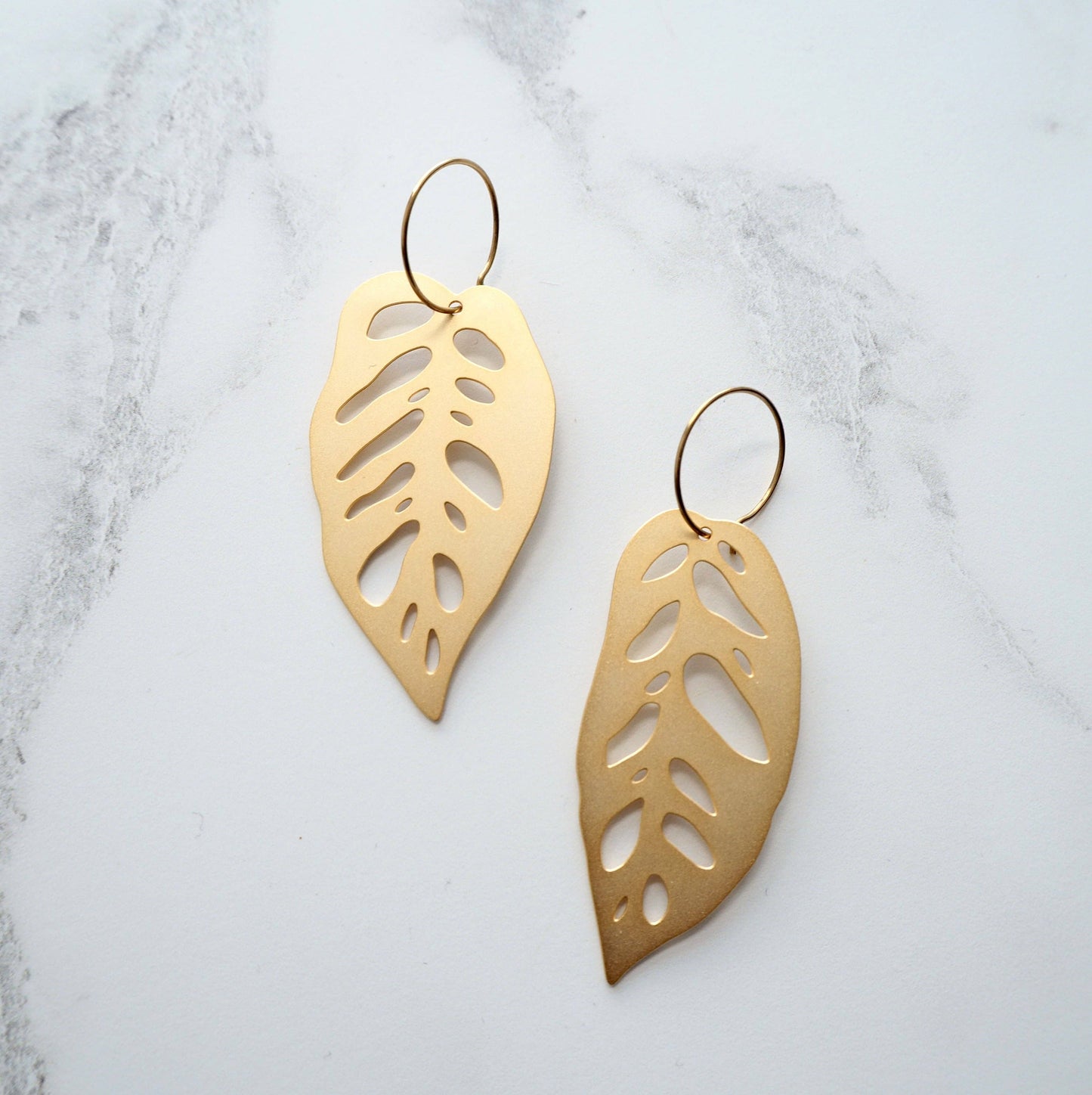 Gold Monstera Obliqua Hoop Earrings