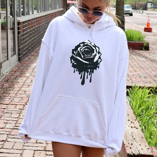 Black Rose Drip Paint Hoodie