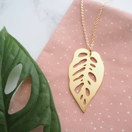 Gold Monstera Obliqua Houseplant Necklace