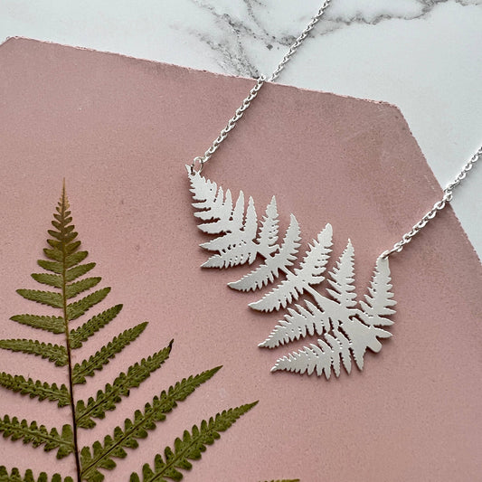 Statement Silver Fern Leaf Necklace