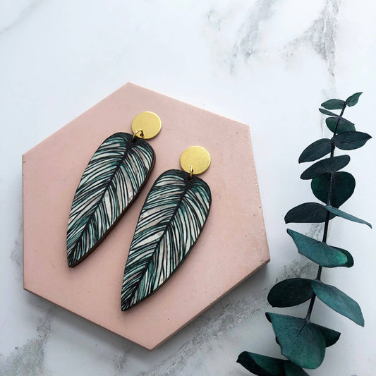 Calathea Whitesar Leaf Drop Earrings