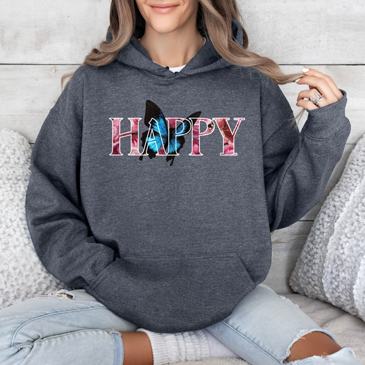 'Happy' Floral Butterfly Hoodie