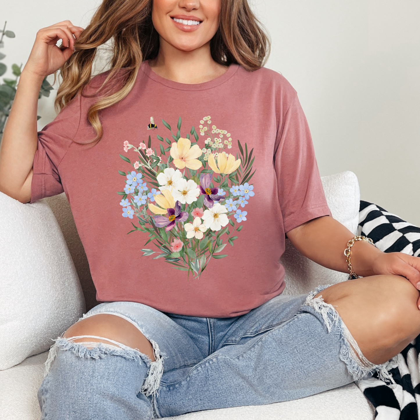 Wildflower Bouquet Womens Floral Print T-shirt