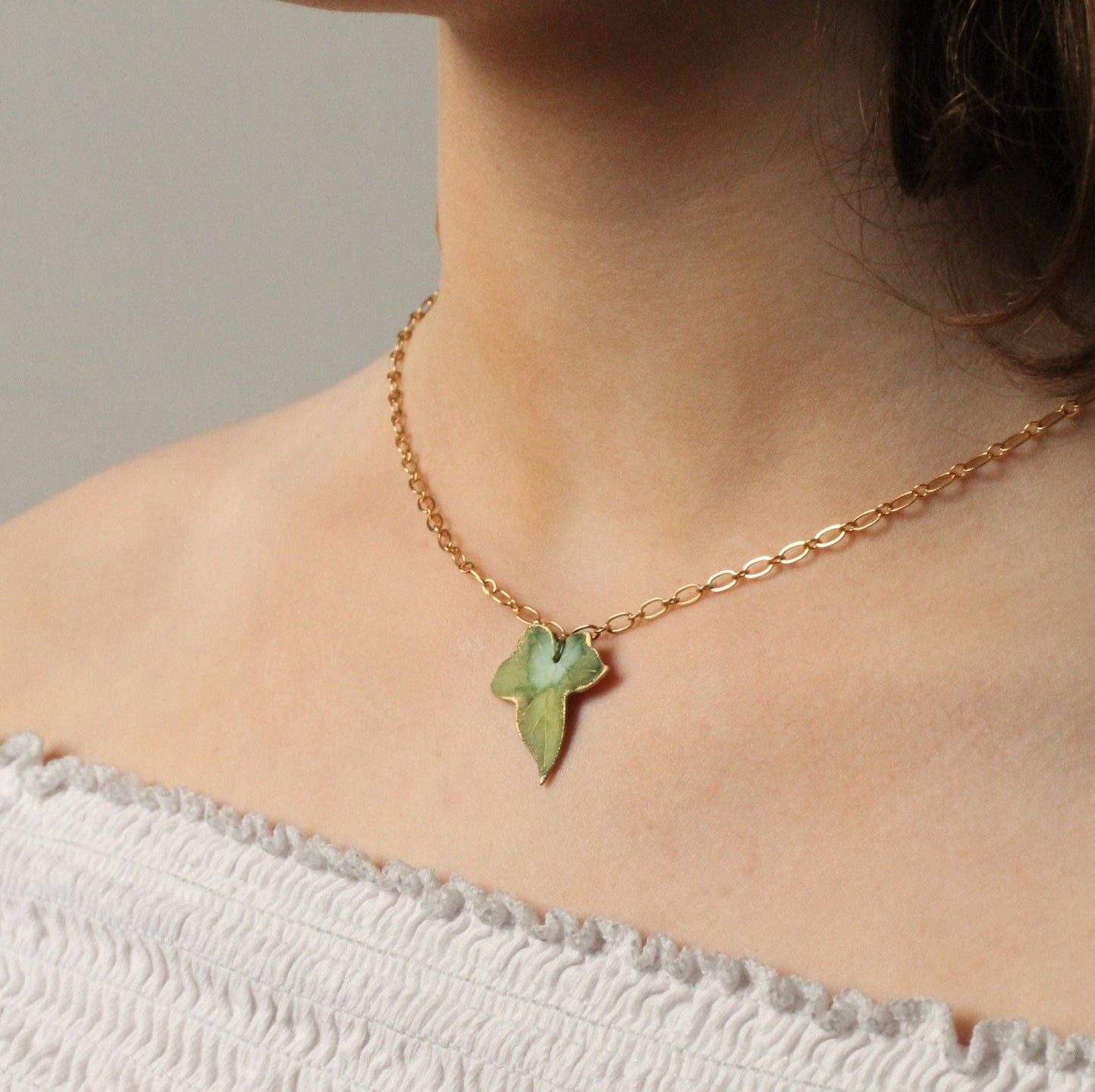 Olive Green Ivy Leaf Necklace