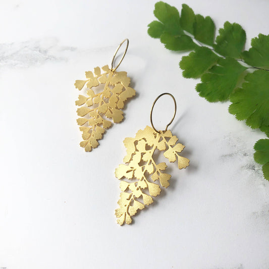 Maidenhair Fern Leaf Hoop Earrings