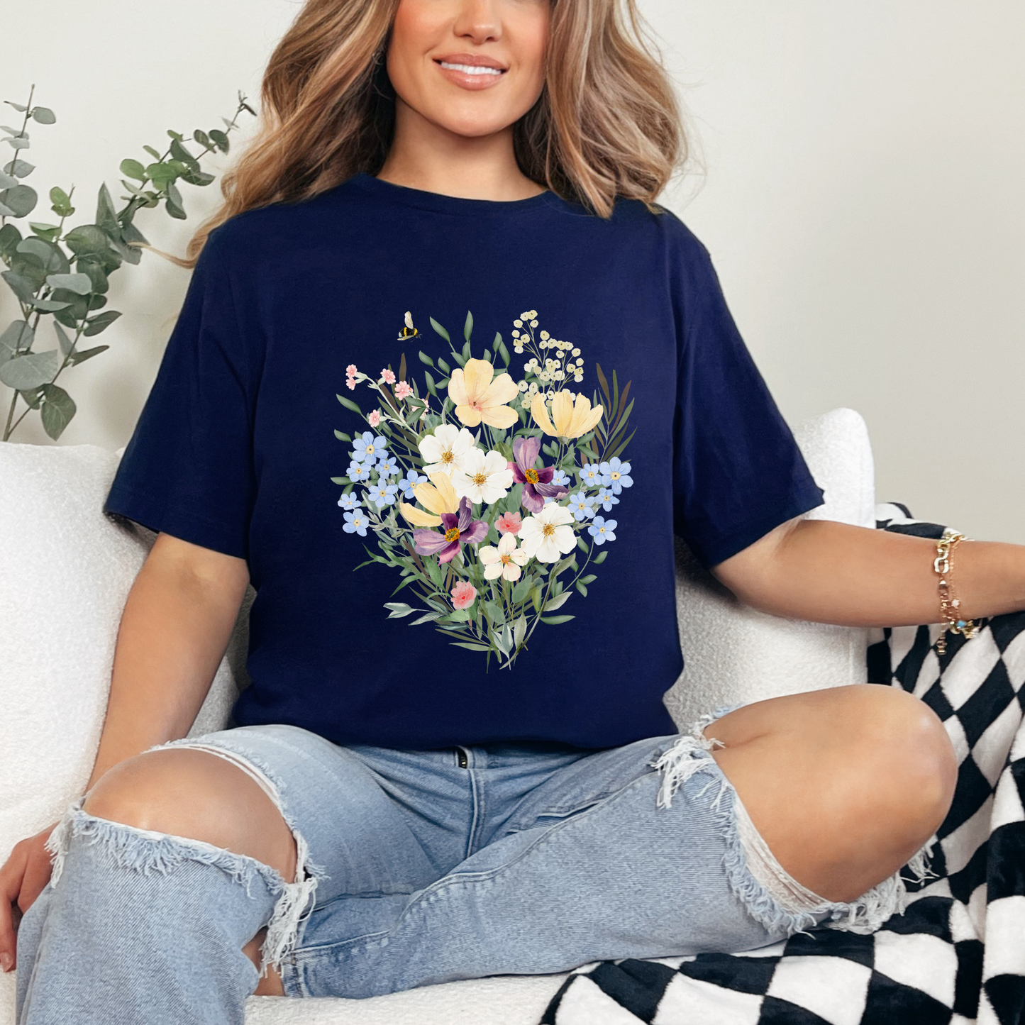 Wildflower Bouquet Womens Floral Print T-shirt