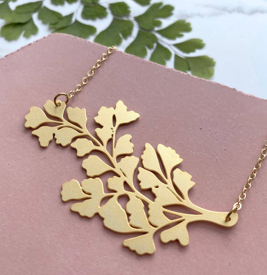 Gold Maidenhair Fern Leaf Statement Necklace