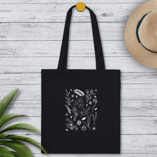 Black and White Floral Tote Bag